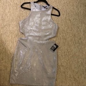 Express Side Cut-Out Silver Dress